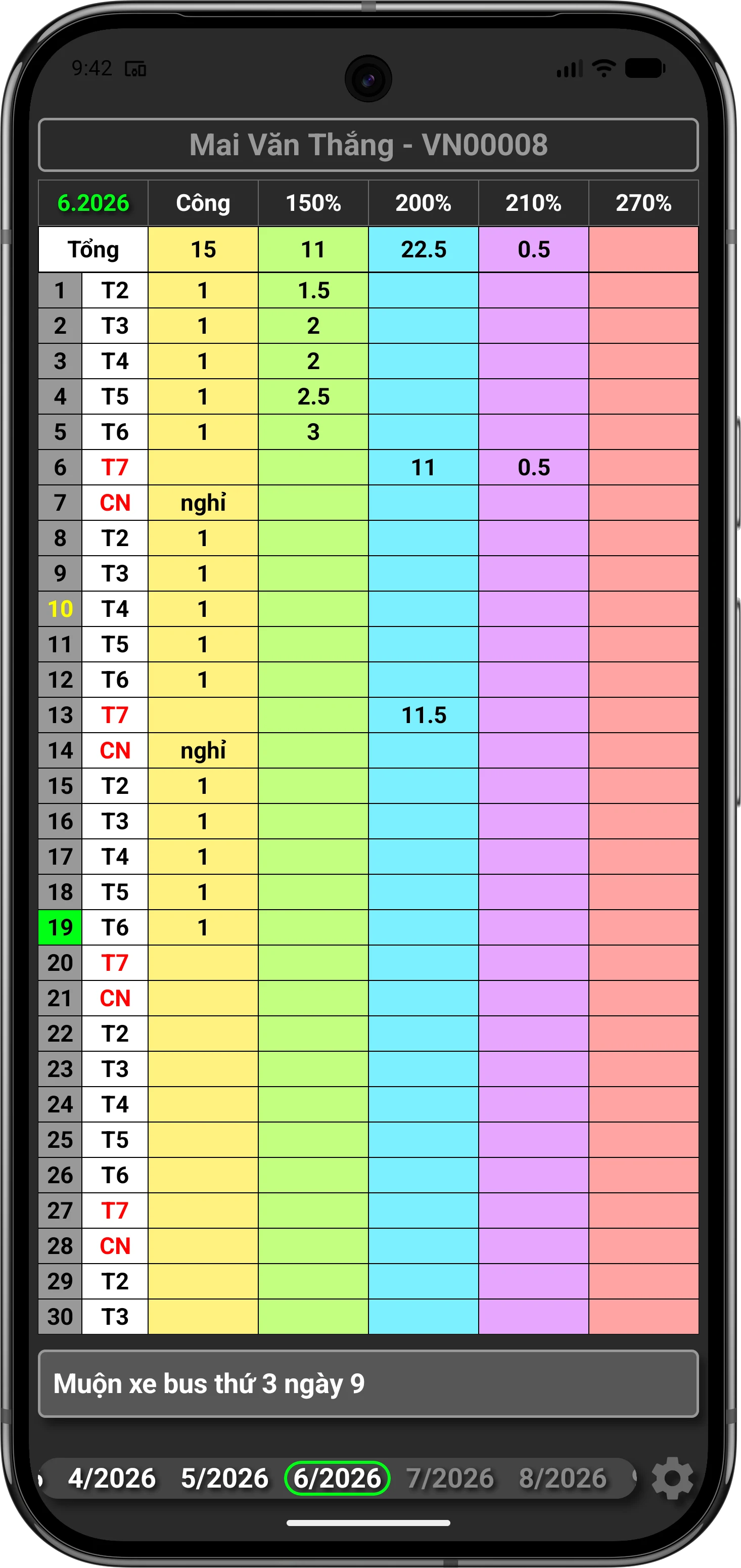 Timesheet screenshot