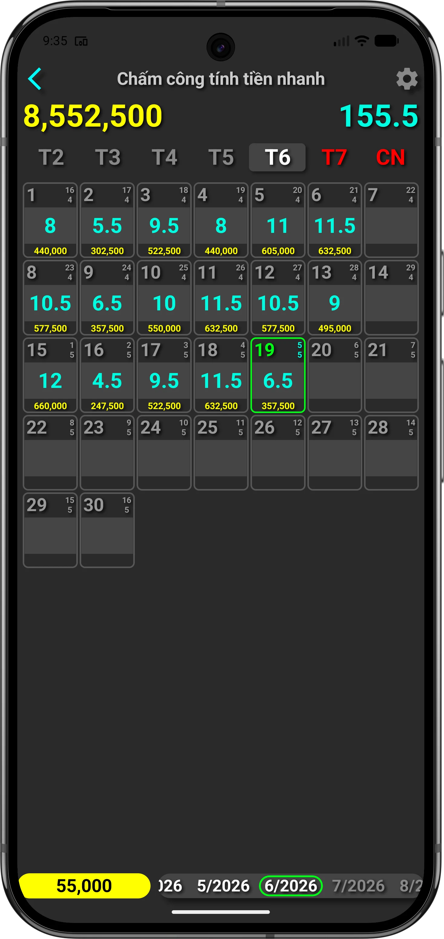 Timesheet screenshot