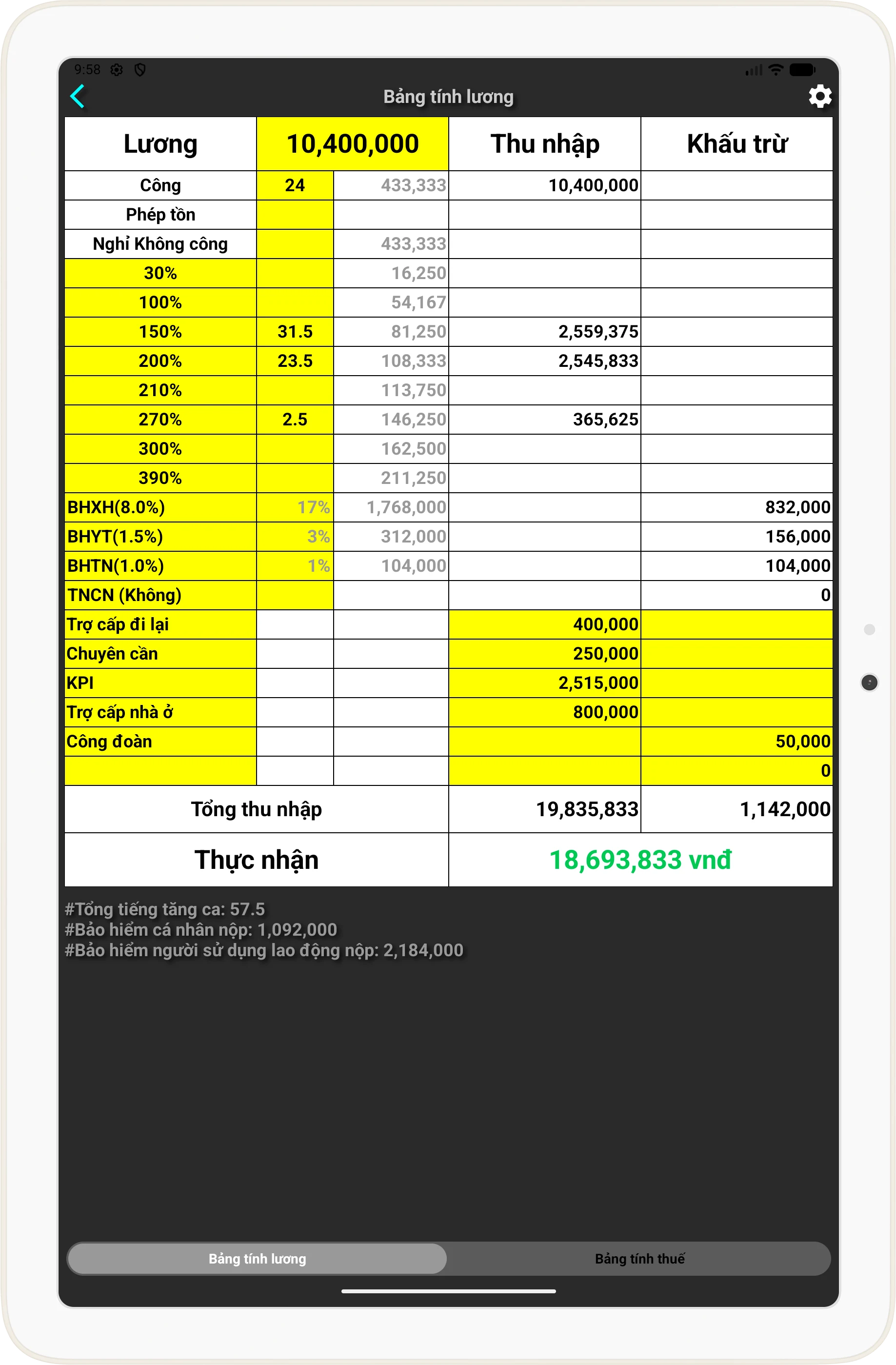 Timesheet screenshot