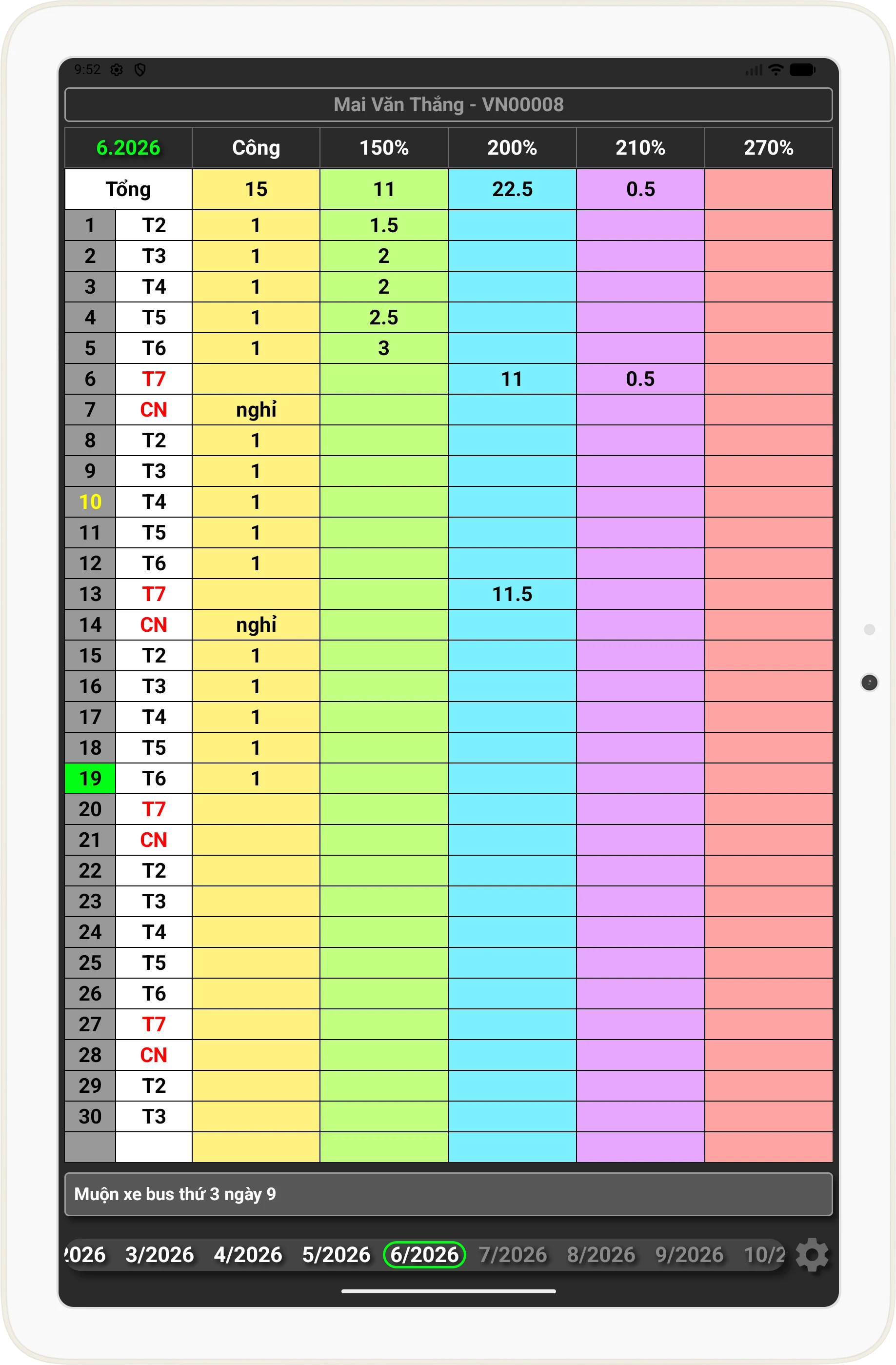 Timesheet screenshot